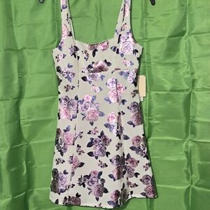 Floral Print Dress with Pink and Purple Roses